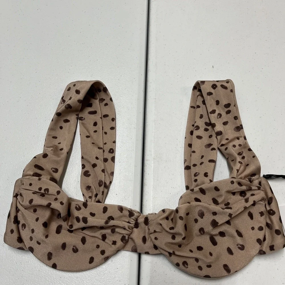 Revel Rey Binki Spencer Top Brown Animal Cheetah Print Underwire S Scrunch Strap